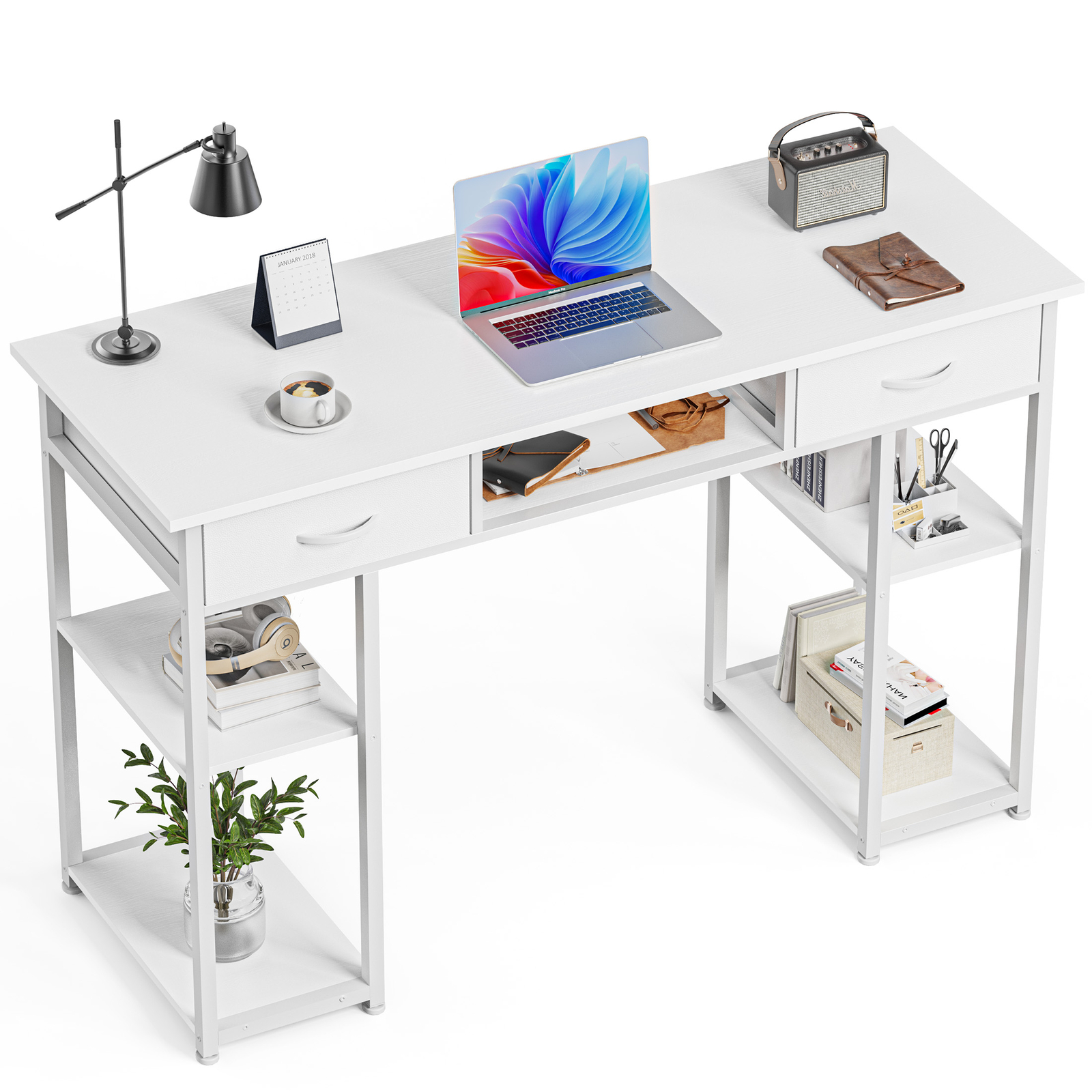 48 inch Computer Desk with 2 Fabric Drawers for Storage, Included Keyboard Tray