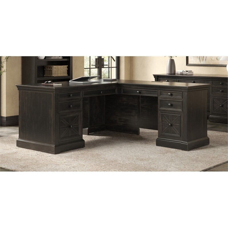 Martin Furniture 66″W Wood L-Desk & Return Writing Table & Return in Dark Brown