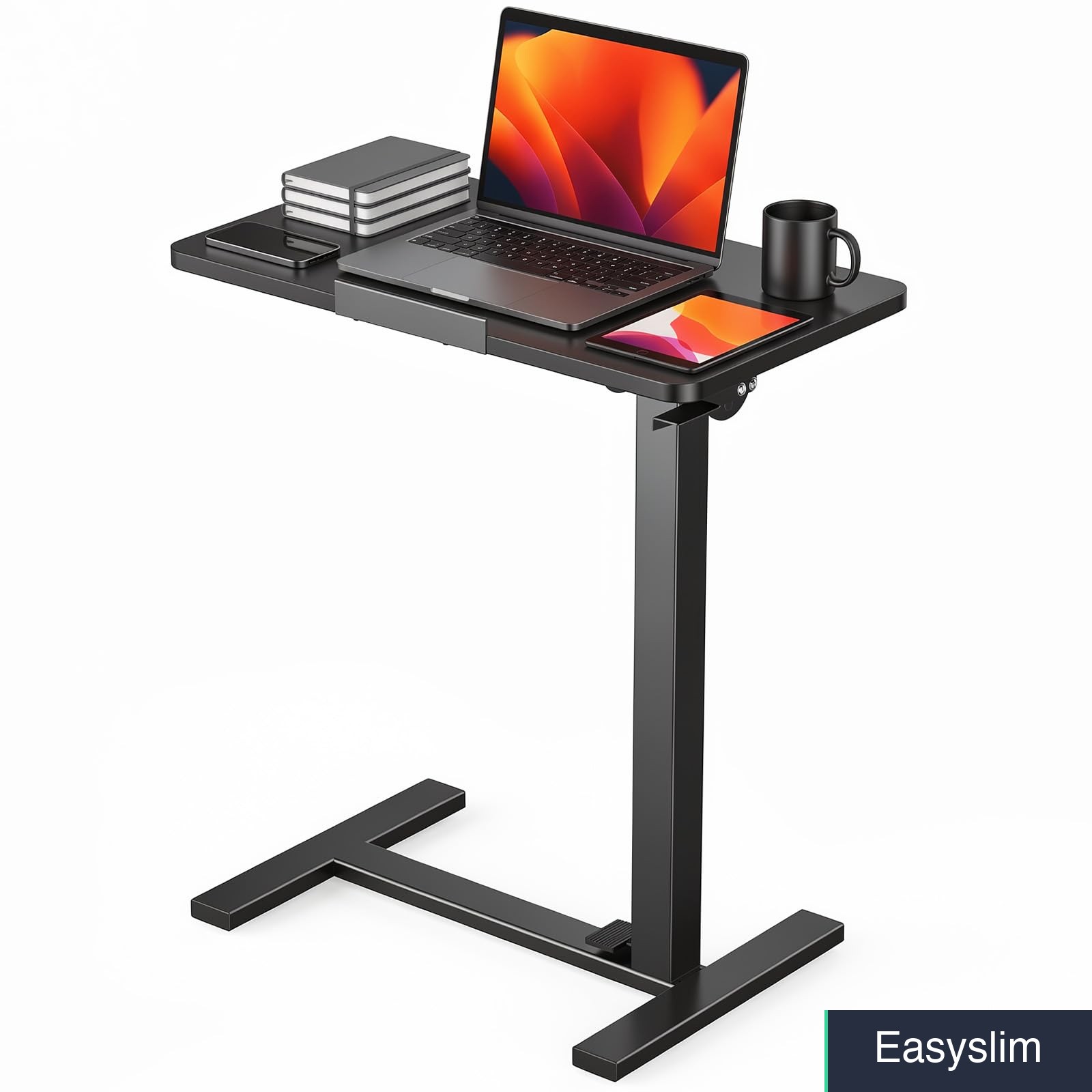 Overbed Height-Adjustable Bedside Table Black 27.55 x 15.75 Portable