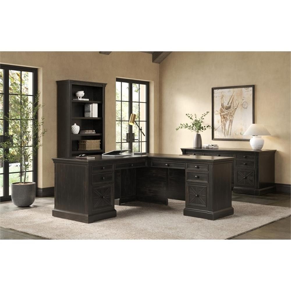 Martin Furniture 66″W Wood L-Desk & Return Writing Table & Return in Dark Brown