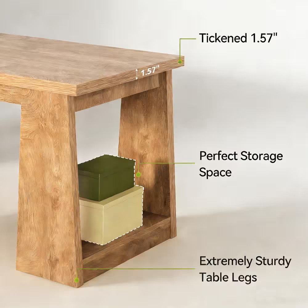 86.6 In. Rectangle Oak Color Wood 2 Person Computer Desk, Long Desk Double Desk
