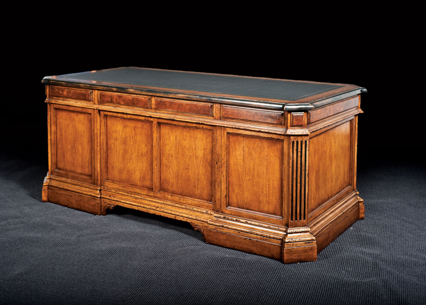 Executive Desk Handcrafted Solid Walnut Black Italian Leather Antique Office 78″
