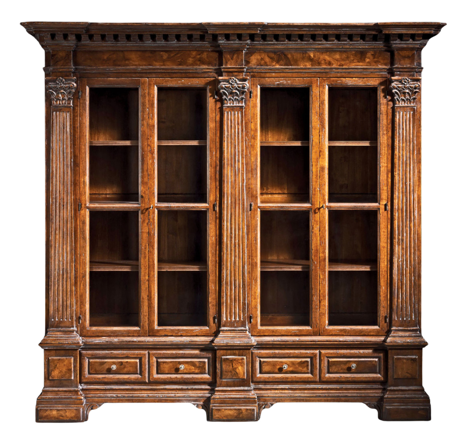 Executive Desk Handcrafted Solid Walnut Black Italian Leather Antique Office 78″