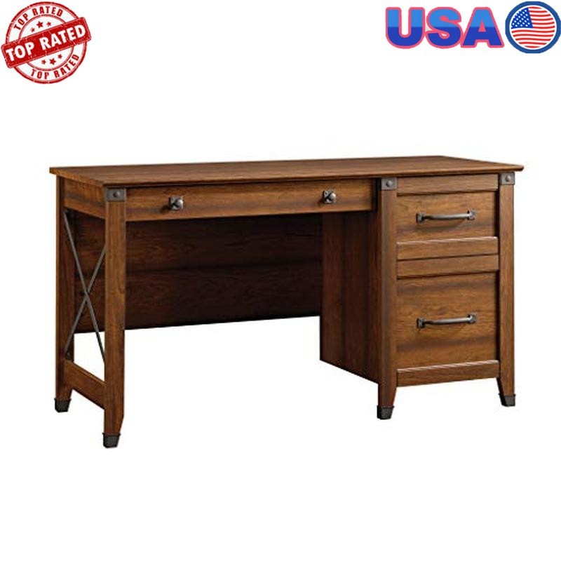 3 Drawer Desk Engineered Wood Quick Assembly Safety Stops Wrought Iron Accents