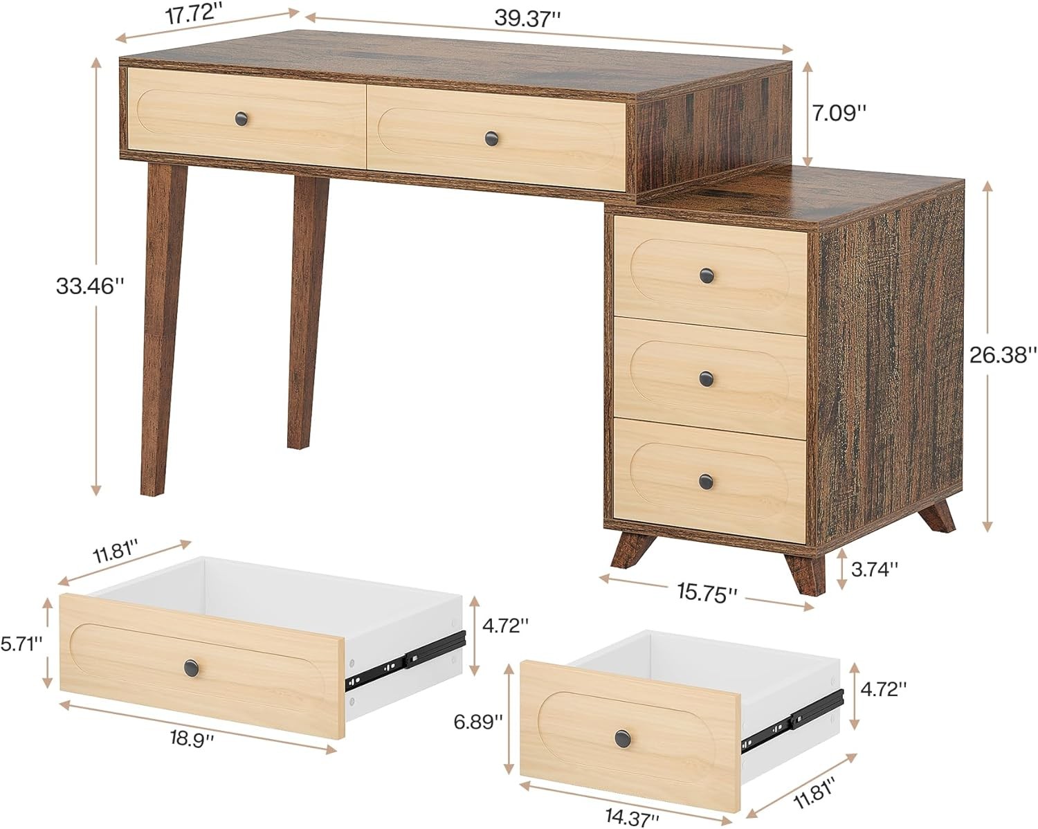 Computer Desk Designed with 5 Pull-out Drawers