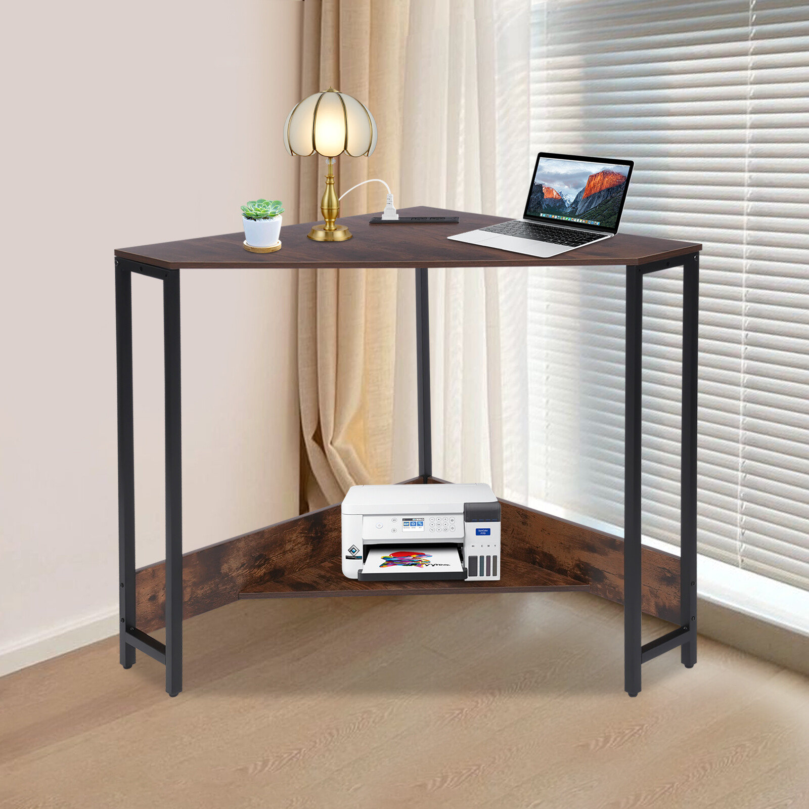 Corner Desk with Outlets, Small Desk with Outlets,Free Standing Corner Table