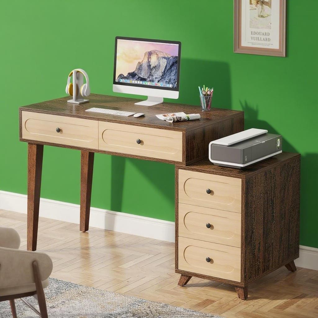 Computer Desk Designed with 5 Pull-out Drawers