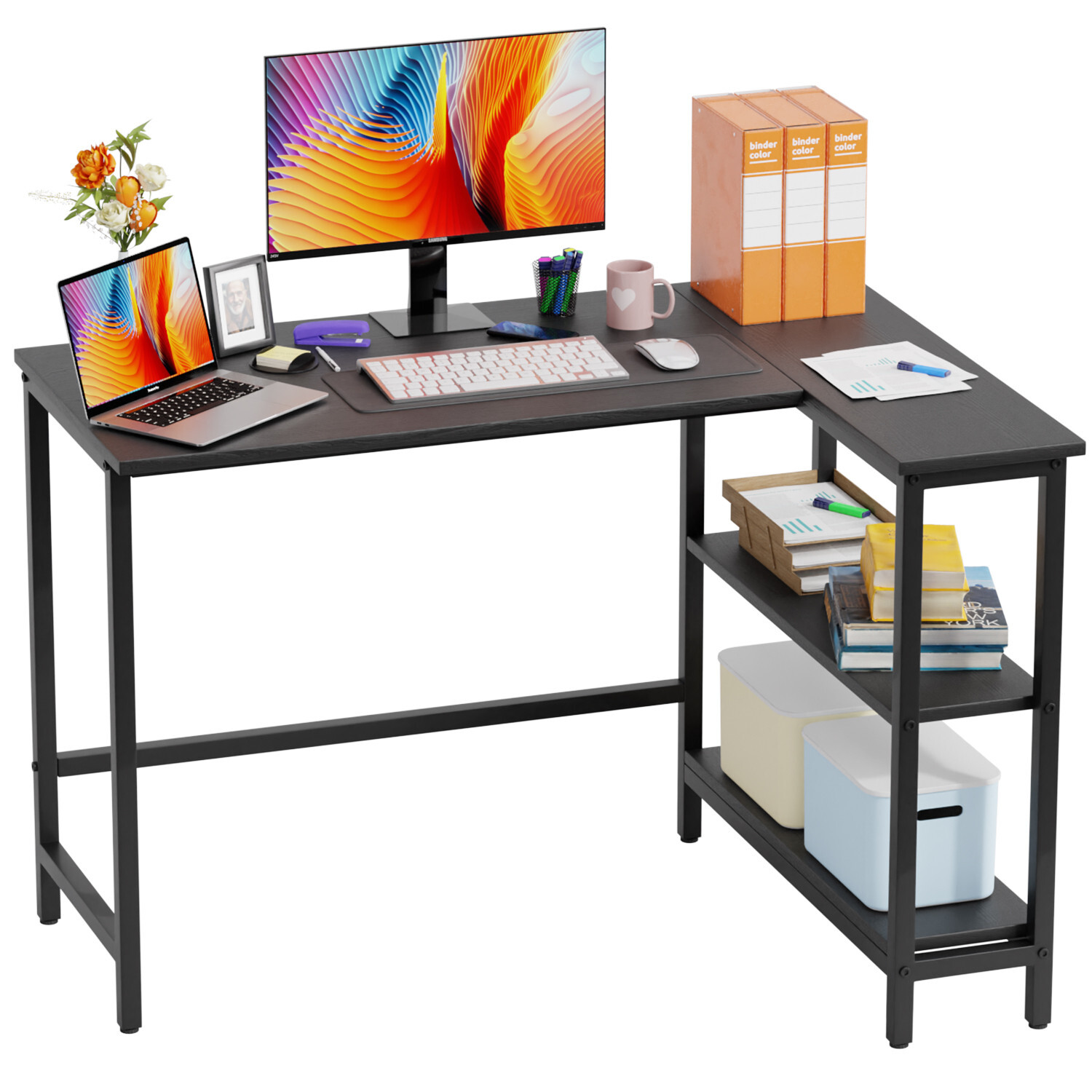 39/43 Inch L-Shaped Computer Desk,Gaming Desk w/ Durable Metal Frame,Corner Desk