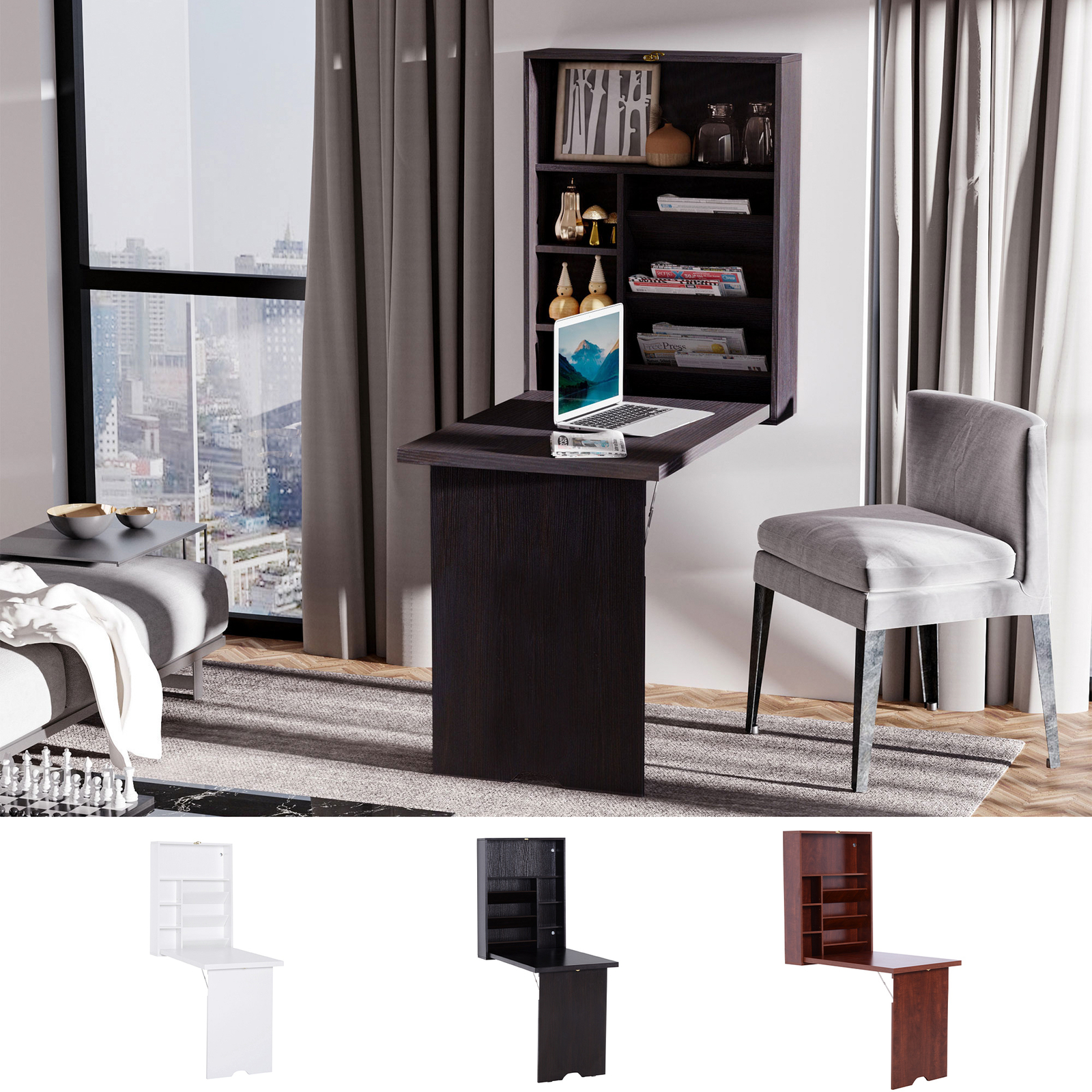 Wall Mount Writing Table Convertible Folding Computer Desk Storage Home Office