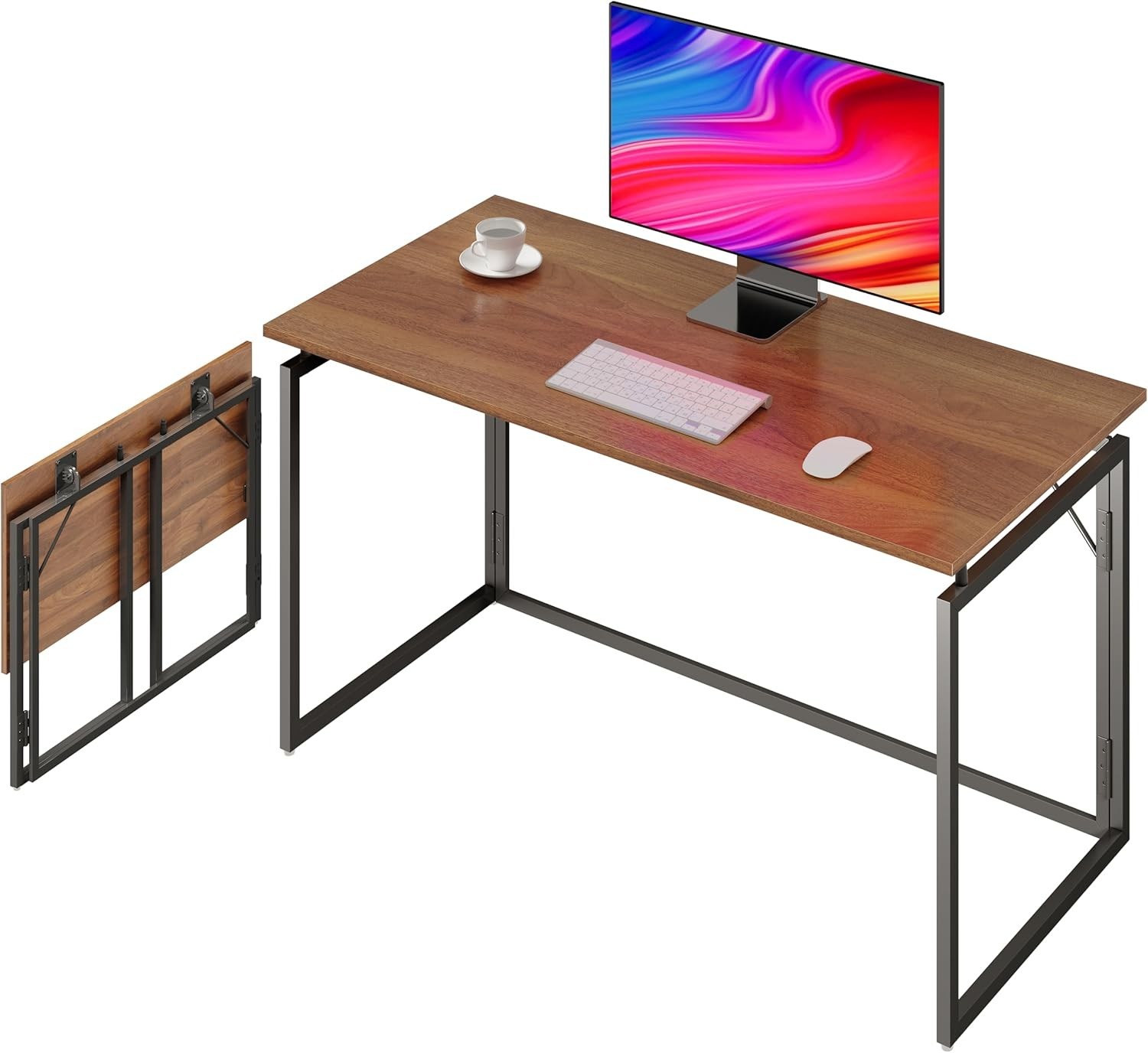 Folding Desk 31.5″ Wood Top Foldable Desk Small Spaces No Assembly Required