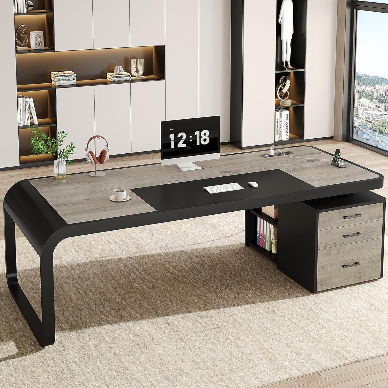 70.9″ Executive Computer Desk with 3 Drawers Business Furniture Desk Workstation
