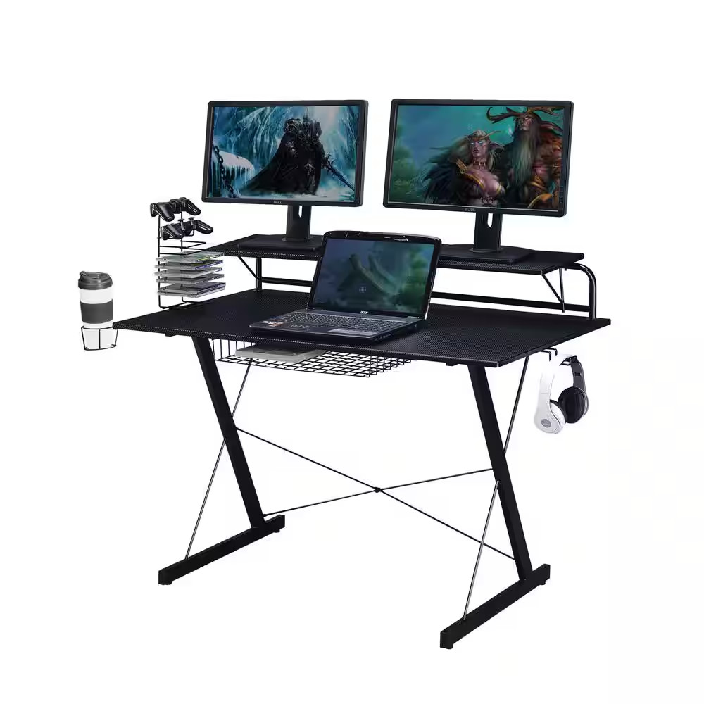 47.25 In. Rectangular Black Computer Desk with Keyboard Tray
