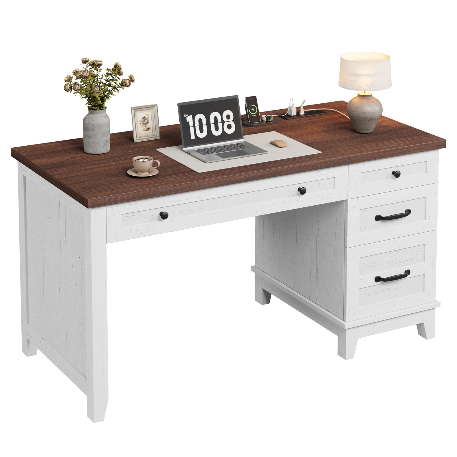 Executive Office Desk Wooden Computer Desk Desk With Drawers & Charging Station