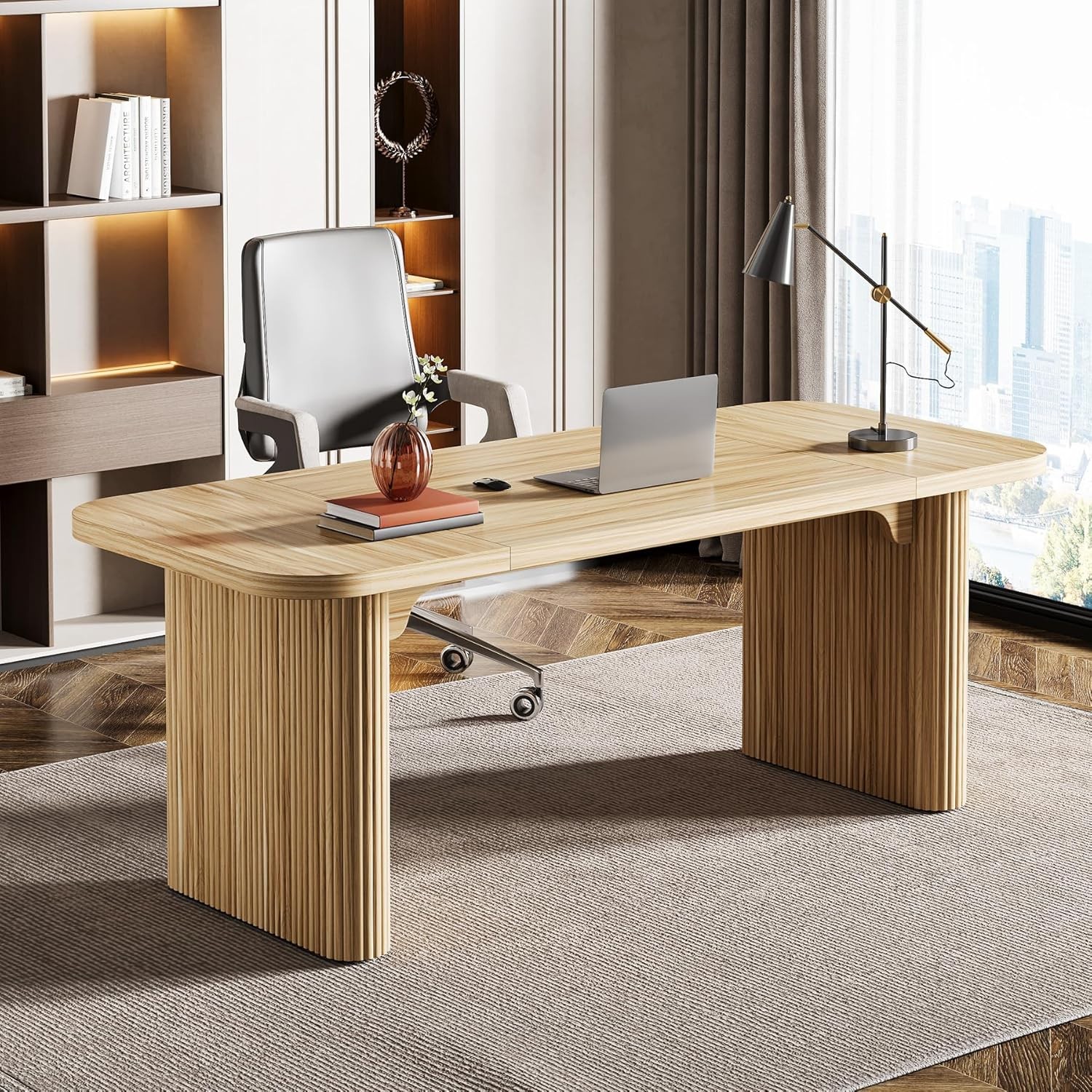 62″ Rectangular Executive Computer Desk, Large Modern Wood Office Writing Table