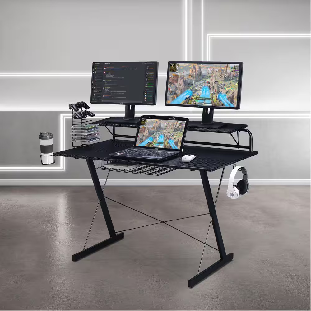 47.25 In. Rectangular Black Computer Desk with Keyboard Tray