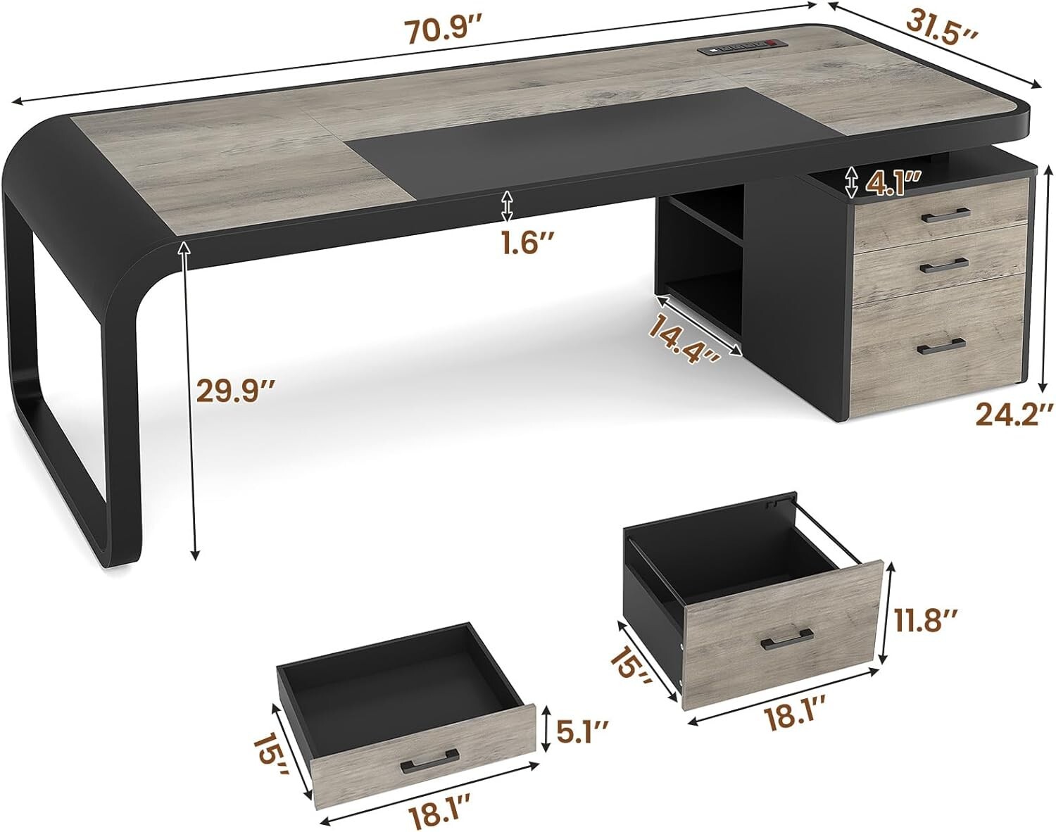 70.9″ Executive Computer Desk with 3 Drawers Business Furniture Desk Workstation