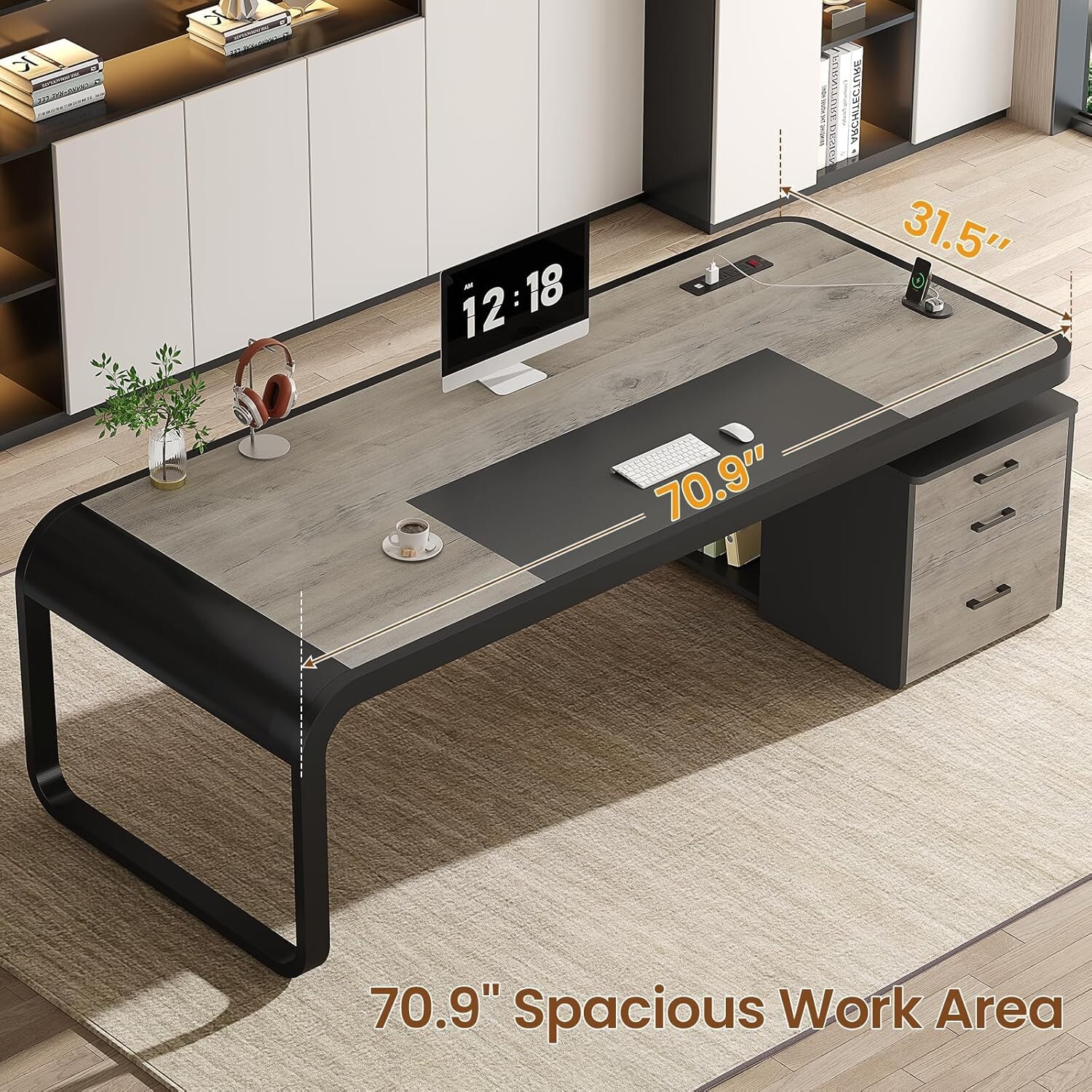 70.9″ Executive Computer Desk with 3 Drawers Business Furniture Desk Workstation