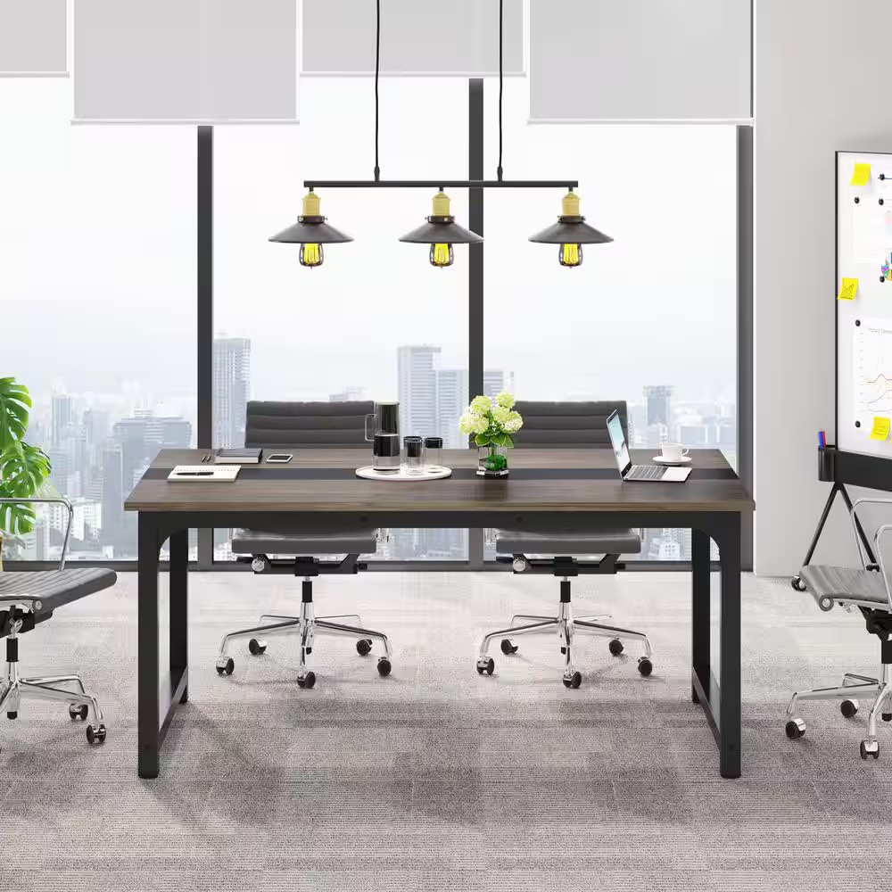 Moronia 71 In. Rectangular Gray Engineered Wood Computer Desk with Sturdy Metal