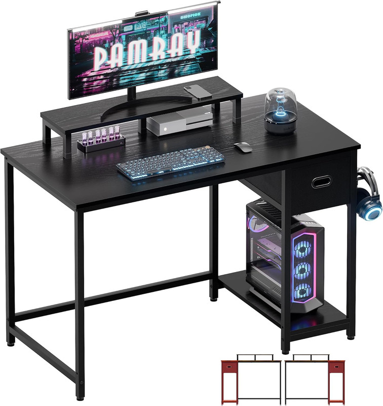 39 Inch Computer Desk with Monitor Stand Small Home Office Desks with Non-Woven