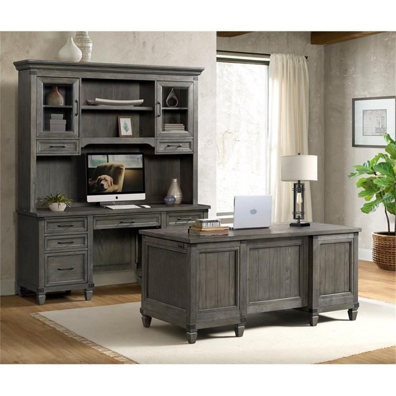 Intercon Furniture Foundry Home Office 66" Wood Executive Desk in Pewter gallery
