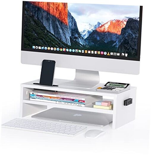 Monitor Stand Riser 2 Tiers Wood Monitor Riser Stand with 16.5 inch White