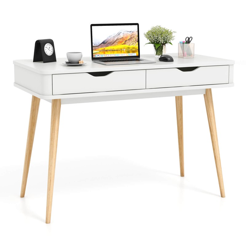 43.5" Writing Desk w/2 Drawers Anti-Tipping Kits & Solid Rubber Wood Legs