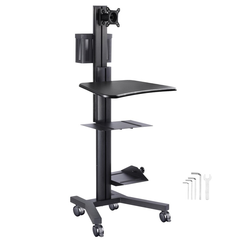 Rolling PC Cart Monitor Mount Mobile Computer Workstation Stand Adjustable Desk
