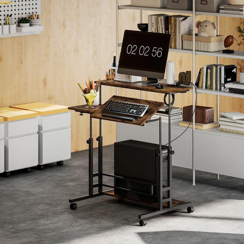 Adjustable Standing Desk, Stand Up Desk with Power Outlets, Brown