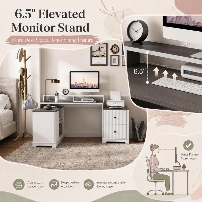 66" L Shaped Gaming Desk Corner Laptop Table Computer Desk Workstation gallery