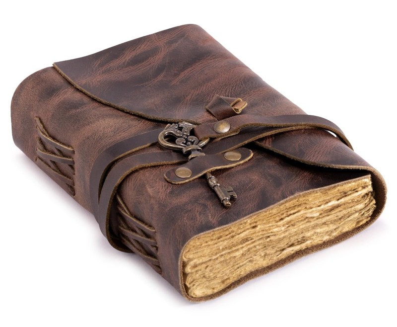 Vintage Leather Journal, Deckle Edge Paper, Handmade, Antique Style, 7.5×5.5″