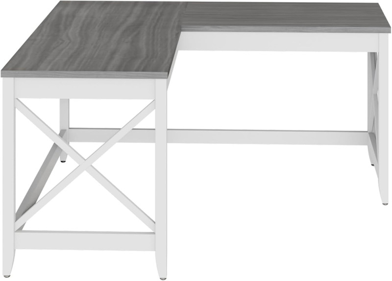 L-Shaped Farmhouse Desk - Stylish Gray/White Workspace, 58.27" x 58.27 gallery