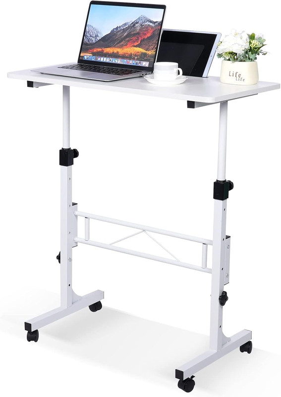 Standing Desk Adjustable Height, Mobile Stand up Desk with Wheels Small Computer gallery
