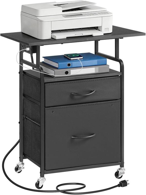 Printer Stand, Printer Table with Drawers, Mobile Filing Cabinet with Charging S gallery