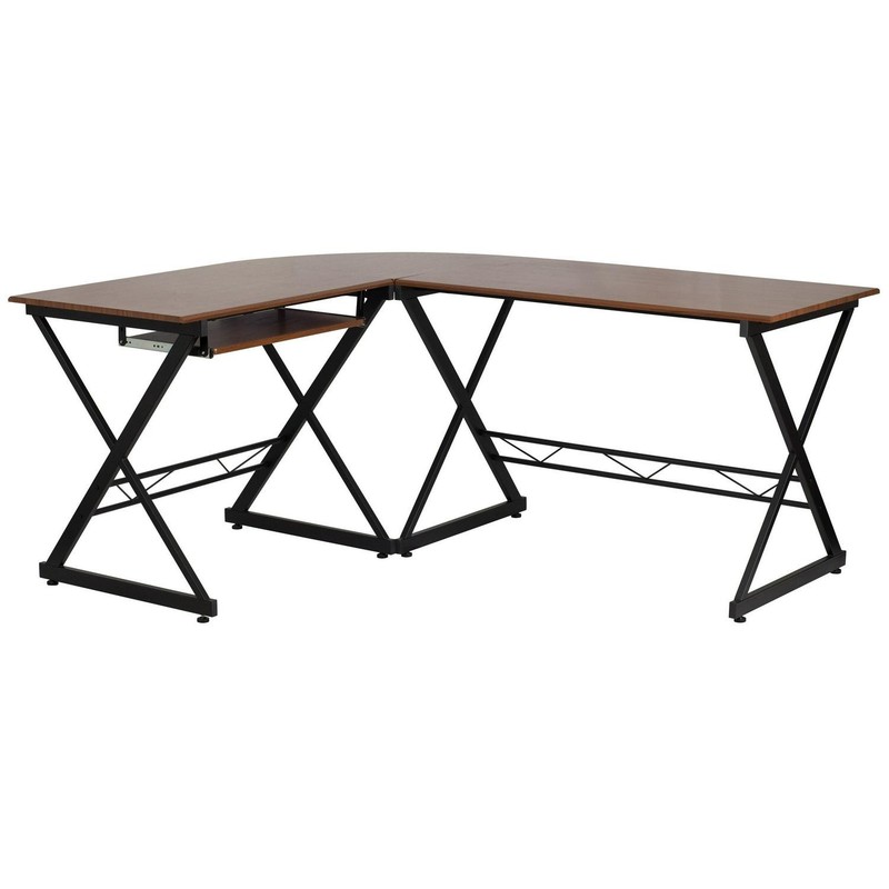 Teakwood Laminate L-Shape Computer Desk With Pull-Out Keyboard Tray gallery