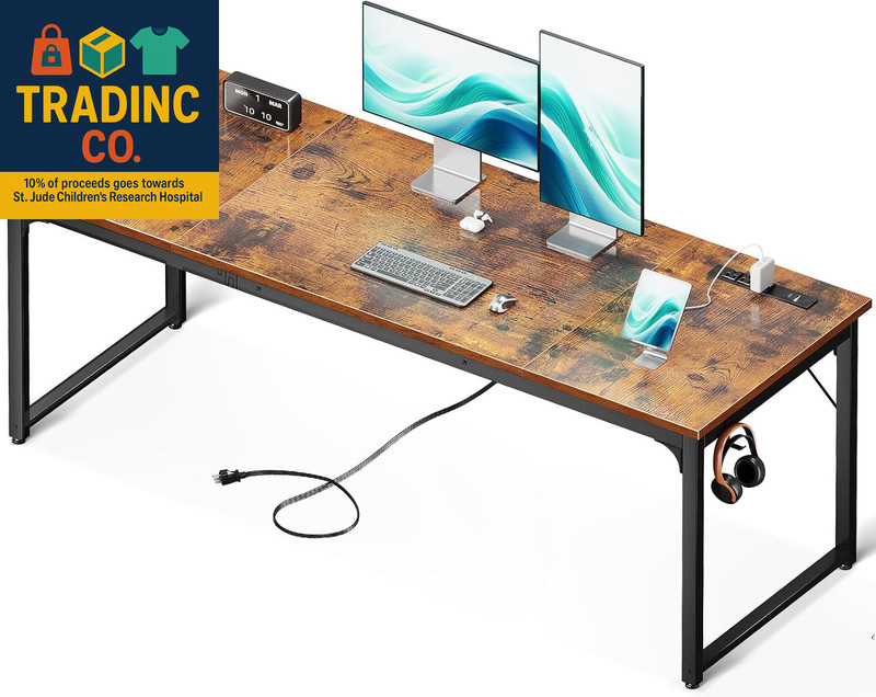 71 Inch Computer Desk with USB Ports, Large Office Desk, Long Study Student Writ
