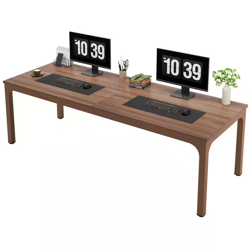 Moronia 78.7In. Rectangle Matte Brown Wooden Extra Long Computer Desk 2 Person D