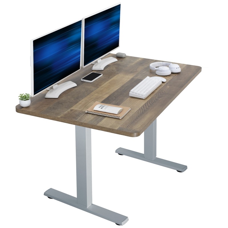 VIVO Electric 48″ x 30″ Stand Up Desk, Reclaimed Wood Table Top, Gray Frame