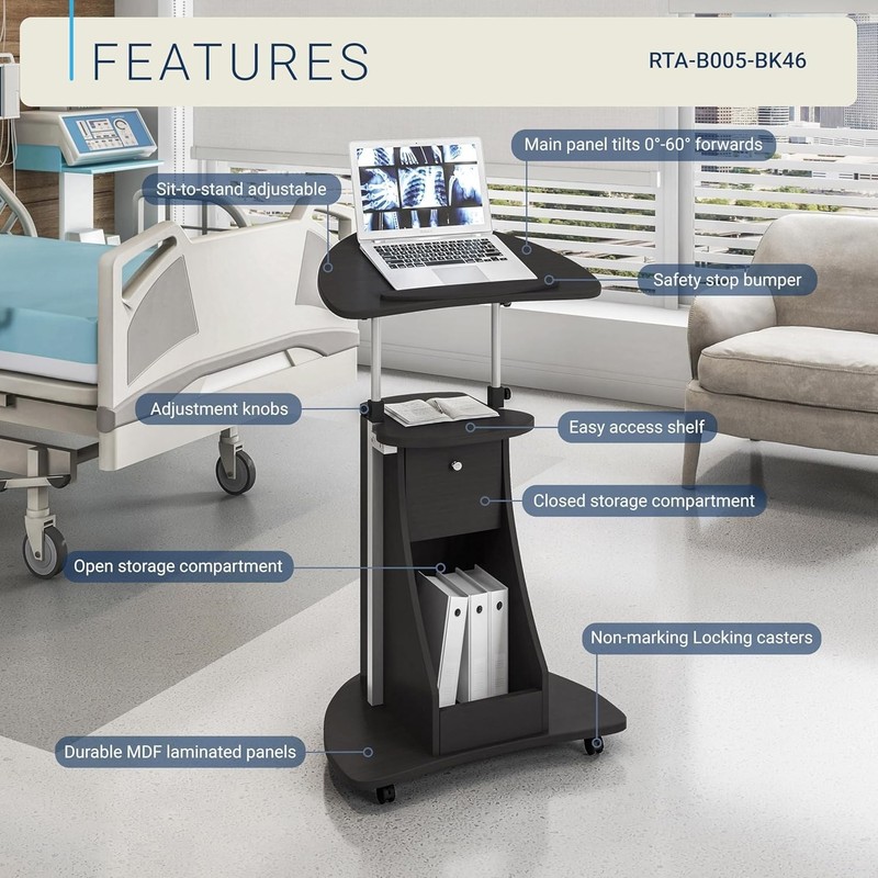 Versatile Mobile Medical Laptop Cart with Adjustable Height & Storage Options gallery