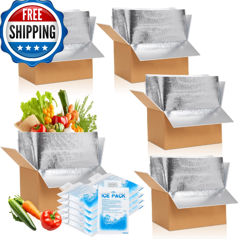 Honoson 4 Pcs Thermal Insulated Shipping Boxes for Frozen Food with Ice Pack and