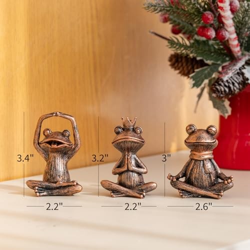 Meditating Yoga Frog Gifts for Women - Set of 3 Resin Zen Garden Bronze gallery