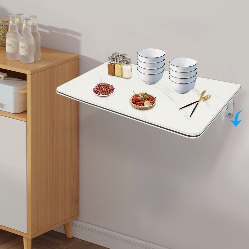 Folding Wall Desk 60 × 40 cm White Marble MDF Metal Brackets 30kg Capacity