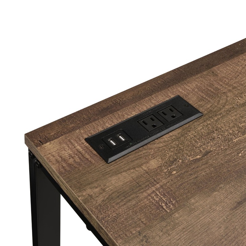 Rectangular Computer Desk w/ Chargre Port and Plug Walnut Desktop Black Frame gallery