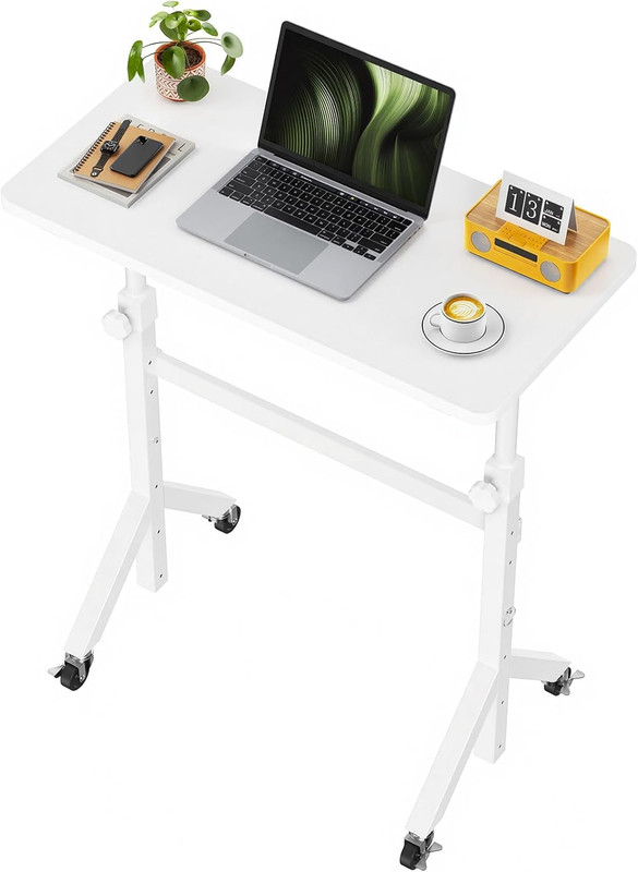 Adjustable Mobile Stand-Up Desk with Wheels, Portable & Lockable, White