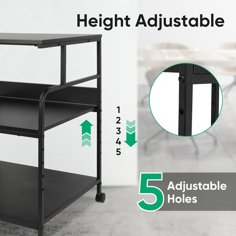 Large Printer Stand with Adjustable Storage Shelf, 3 Tier Printer Cart with Whee gallery