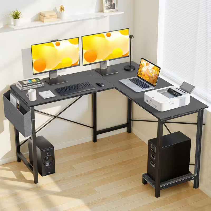 Modern 50 In. L Shaped Black Wood Reversible Computer Desk Corner PC Gaming Tabl