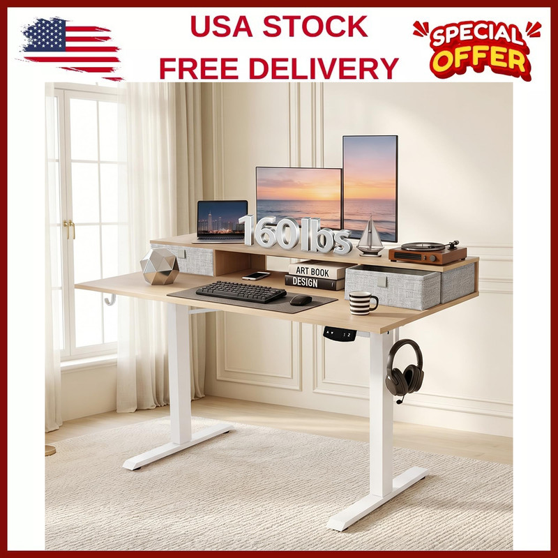 160 lbs Capacity 48x24 Inch Adjustable Computer Desk W/Memory Controller,Gaming