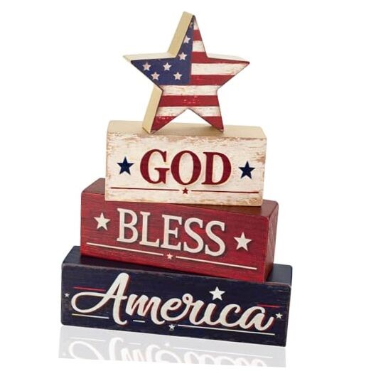 4 Pcs Patriotic Decorations-4th of July Tiered Tray Decor,250th Anniversary