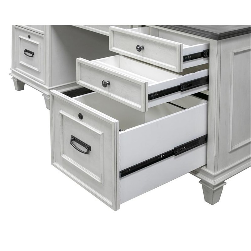 Beaumont Lane Farmhouse Wood Double Pedestal Desk Executive Desk in White/Gray gallery