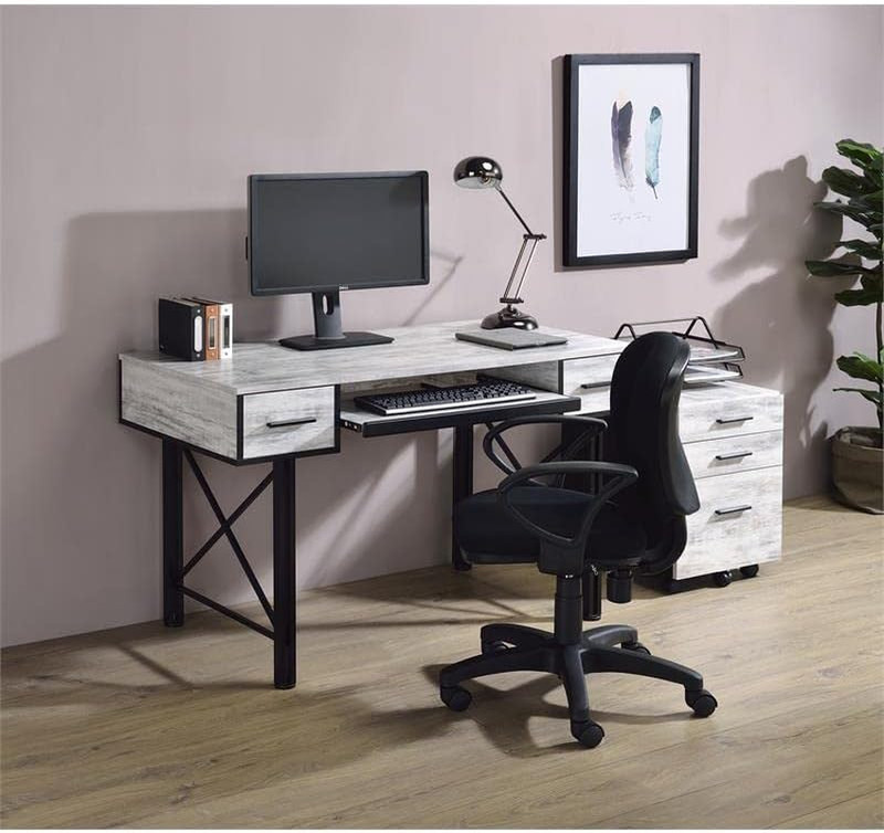 Antique White and Black Settea Wooden Top Computer Desk gallery