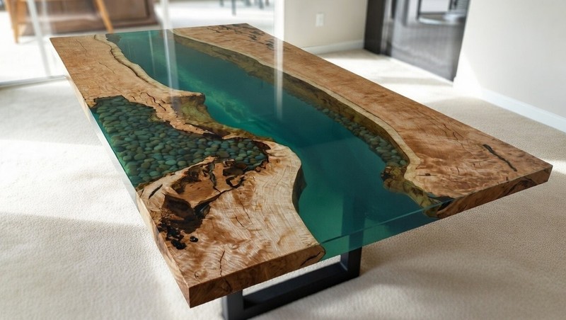 Solid Wood Live Edge Epoxy River Table – Handmade Dining Table Home Decor